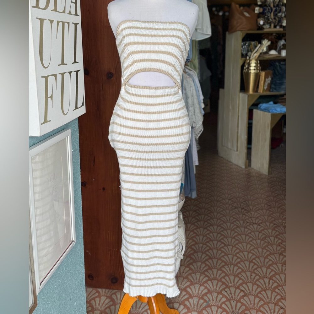 Striped Cut-Out Knit Dress